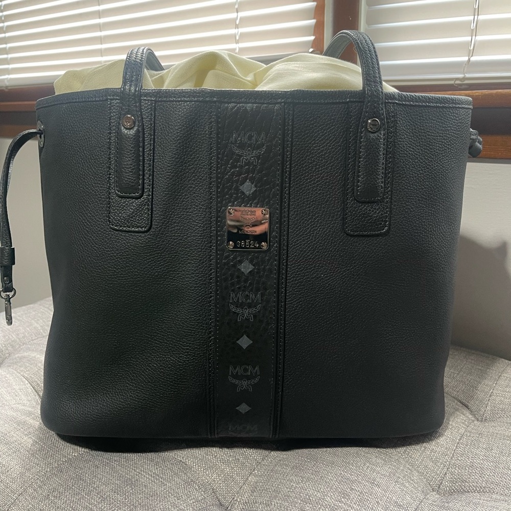Black leather MCM tote bag